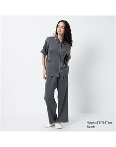 Пижама атласная с короткими рукавами, серый Uniqlo