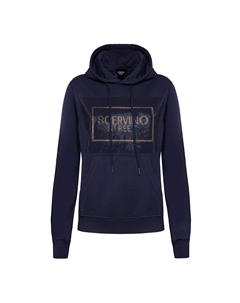 Элегантная синяя толстовка с капюшоном и логотипом Strass Ermanno scervino