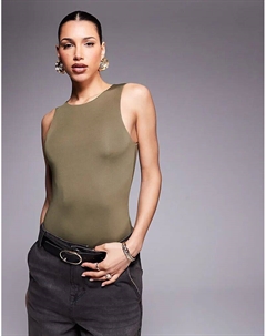 Облегающий двухслойный боди-гонщик оливкового цвета Asos design