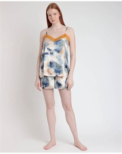 Короткая женская атласная пижама с кружевными деталями, мультиколор Admas