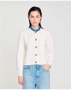 Женская трикотажная кофта со съемным воротником-воланой, белый Sandro