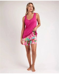Короткая женская пижама из вискозного трикотажа цвета фуксии, фуксия Admas