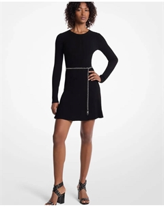 Короткое платье из эластичного трикотажа с длинными рукавами, черный Michael michael kors