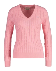 Женский хлопковый свитер с V-образным вырезом, розовый Gant