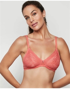 Бюстгальтер с треугольными чашками из кружева без косточек и пены, коралловый Selmark