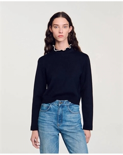 Женский свитер с рюшами на воротнике, тёмно-синий Sandro