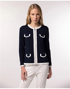 Женская трикотажная кофта с контрастной отделкой и круглым вырезом горловины, тёмно-синий Naulover