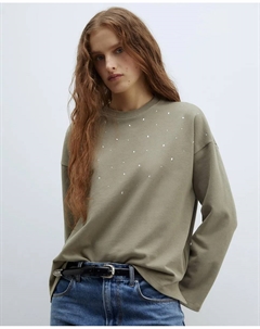 Толстовка со стразами, выстиранная, зеленый Сфера