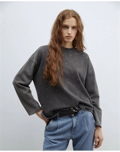 Толстовка со стразами, выстиранная, темно-серый Сфера