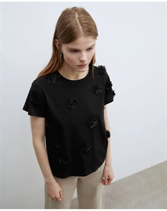 Футболка с цветочным принтом, черный Сфера