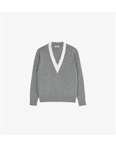 Джемпер из шерсти и кашемира с V-образным вырезом и оборками, мультиколор Sandro