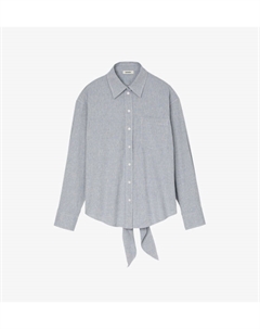 Рубашка свободного кроя с завязками на спине из эластичной смеси хлопка и льна, синий Sandro