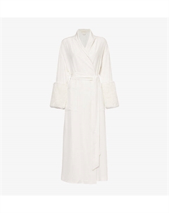 Возможности искусственный мех-манжеты шелковый халат, цвет snow Olivia von halle
