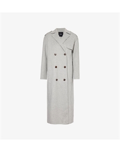 Двубортное пальто прямого кроя из смеси шерсти и кашемира с накладными карманами, серый Theory