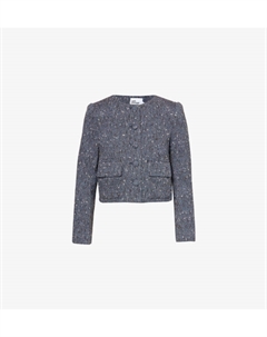 Пиджак из ткани букле с контрастным воротником и подкладкой на плечах, синий Self-portrait