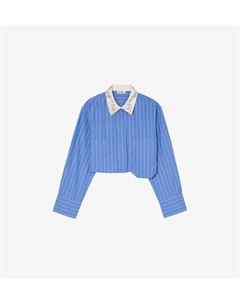 Полосатая хлопковая рубашка с декорированным воротником, синий Sandro