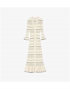 Полосатое трикотажное платье миди с V-образным вырезом, цвет naturels Sandro