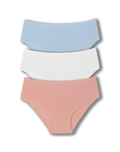 Женские трусики больших размеров из хлопка в рубчик с высокой талией, 3 предмета, белый-голубой Hnx