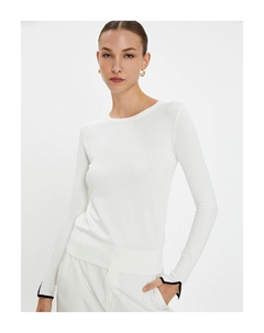 Трикотаж Свитер с круглым вырезом и длинными рукавами с окном, экрю Koton