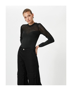 Трикотаж Свитер с круглым вырезом и длинными рукавами в сетку, черный Koton