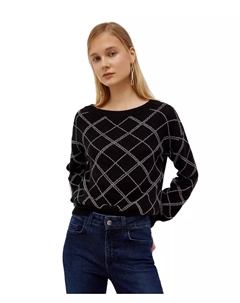 Клетчатый свитер, украшенный стразами, черный Liu jo
