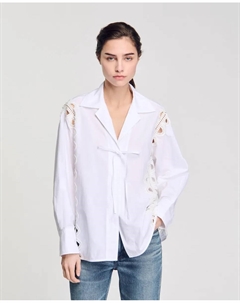 Женская поплиновая рубашка с вышитой кружевной отделкой, белый Sandro