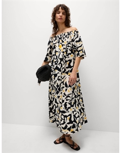 Платье мидакси с принтом Бардо из чистого хлопка, цвет Saffron mix Marks & spencer