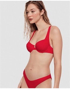 Плавки бикини с V-образным вырезом, вырезанные лазером, из гладкой ткани, красный Gisela