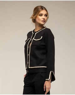 Женская трикотажная кофта с кантом на воротнике и манжетах, черный Tantra