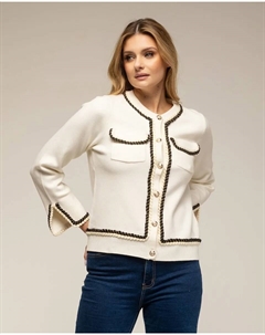 Женская трикотажная кофта с кантом на воротнике и манжетах, белый Tantra