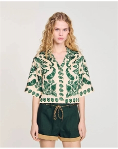 Женская рубашка с короткими рукавами и цветочным принтом, зеленый Sandro