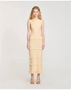 Длинное трикотажное платье с оборками, цвет Natural Sandro