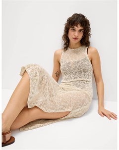 Платье миди из трикотажного полотна с высоким содержанием хлопка и льна, цвет Neutral Marks & spencer