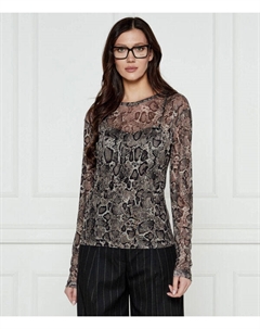 Лонгслив женский со змеиным принтом полупрозрачный, серо-черный Joop