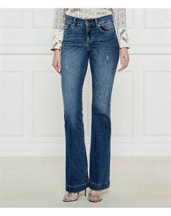 Джинсы женские клеш со стразами и эффектом потертости, синий Liu jo