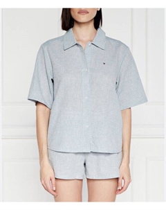 Пижама женская из хлопка и льна короткая, голубой Tommy hilfiger