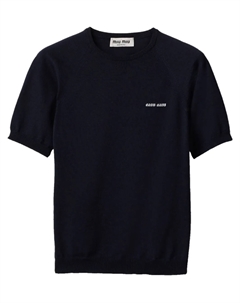 Футболка с логотипом -интарсия, синий Miu miu