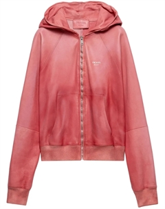 Кожаная куртка с капюшоном, розовый Prada