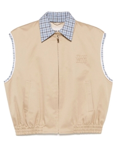 Жилет с вышитым логотипом, нейтральный цвет Miu miu