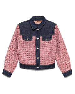 Твидовый жакет со вставкой из денима, розовый Boss