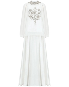 Шифоновое платье с вышивкой, белый Dina melwani