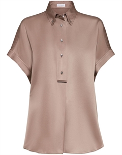 Шелковая рубашка с декором Monili, нейтральный цвет Brunello cucinelli