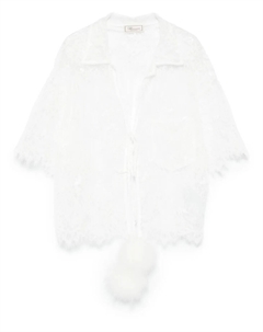 Кружевная блузка с помпонами, белый Blumarine
