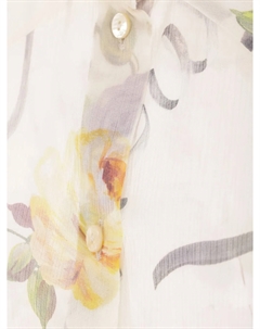 Блузка из шелка с цветочным принтом и оборками, белый Blumarine