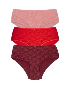 Хлопковые кружевные женские трусики Lez с высокой талией спереди на подкладке, 3 предмета, красный Hnx