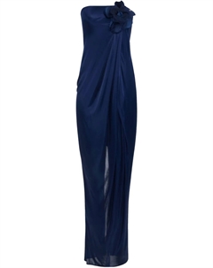 Атласное платье с цветочной аппликацией, синий Elisabetta franchi