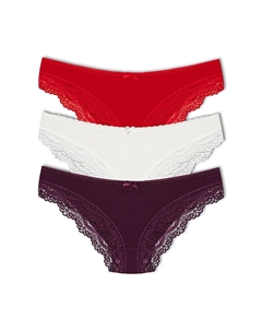 Хлопковые кружевные базовые женские трусики с низкой талией, комплект из 3 предметов, экрю Hnx