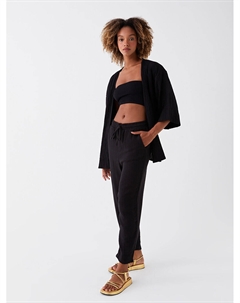 Муслиновые женские брюки прямого кроя-морковки с эластичной резинкой на талии Xside