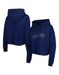 Женская укороченная толстовка с капюшоном и темно-синим укороченным пуловером с логотипом Cuce College Seattle Seahawks Unbranded