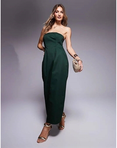 Платье миди с пышной юбкой и бретелями на спине, темно-зеленого цвета Asos design